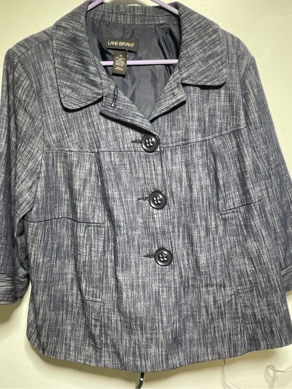 Lane Bryant Heathered Gray Button-Front Pea Coat